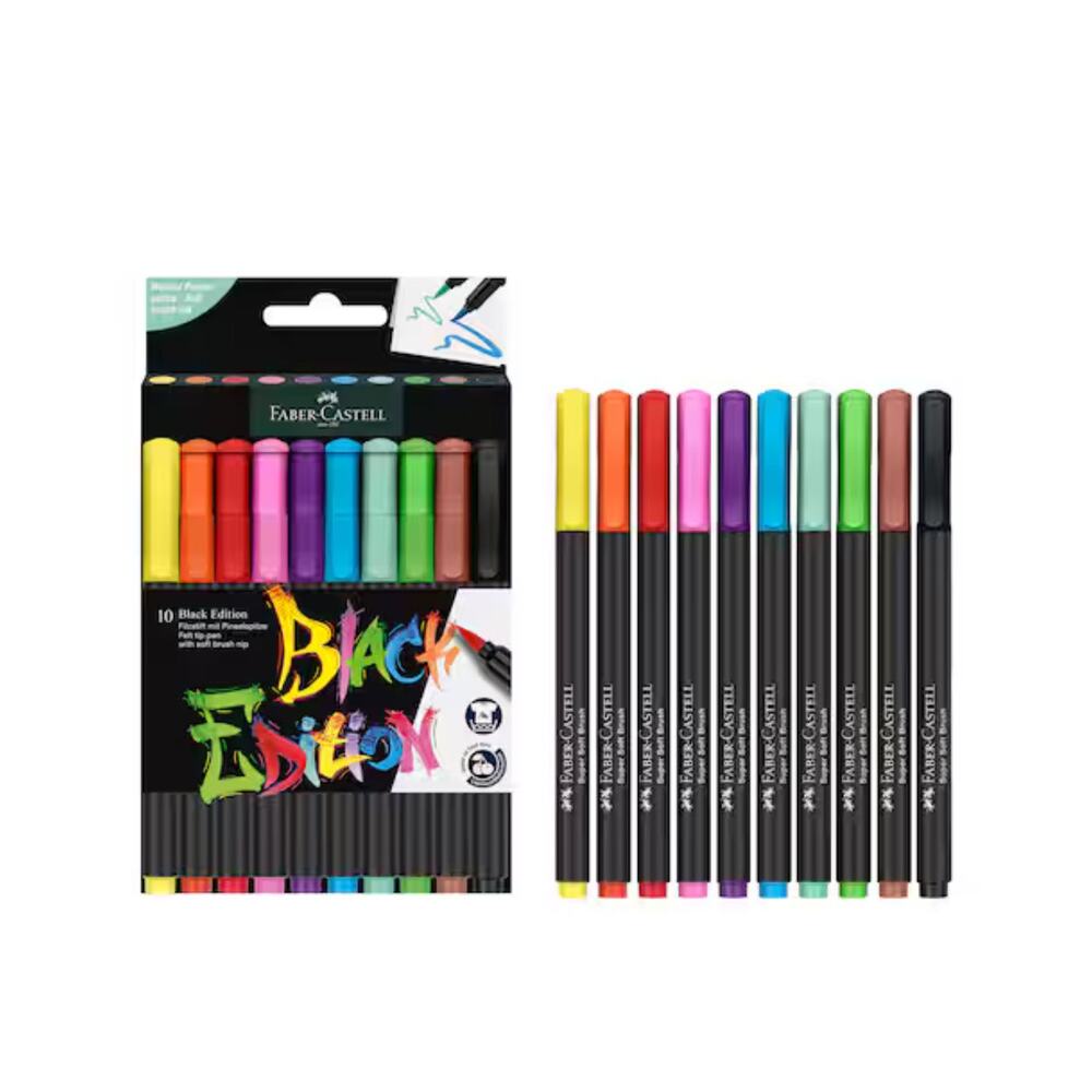 New in box Faber-Castell Black Edition felt tip pen with soft brush nib 10 count